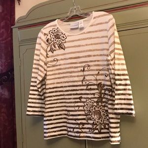 Tan and brown floral quarter sleeve shirt